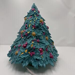 Atlantic Mold Poinsettia Christmas Tree Ceramic 15" Lighted Rare Teal Yellow Pur